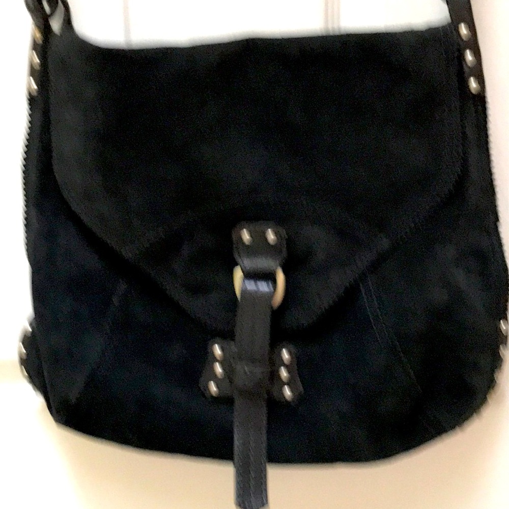 Black suede and leather boho crossbody bag.